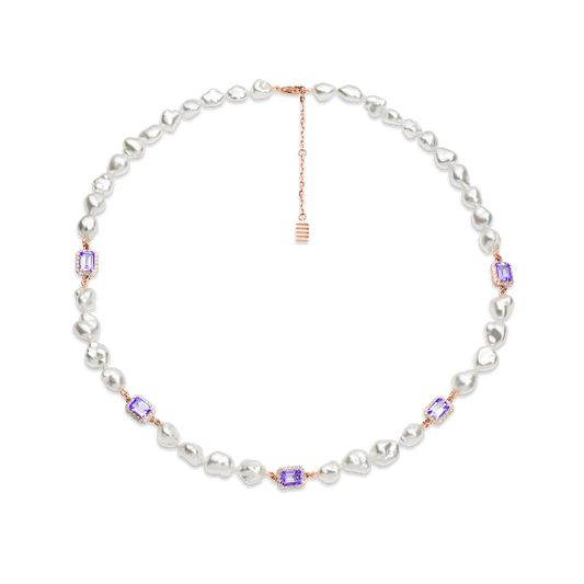 Jewel Necklace Keshi Pearls Purple Gem